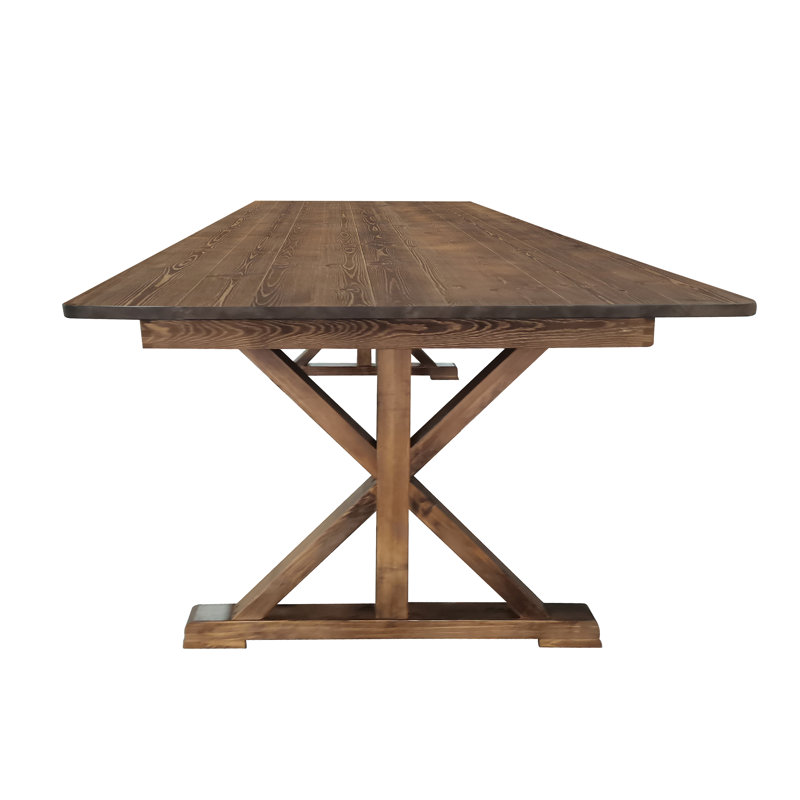 Rustic Brown Solid Pine Rectangular Dining Table with Foldable X-Shaped Legs