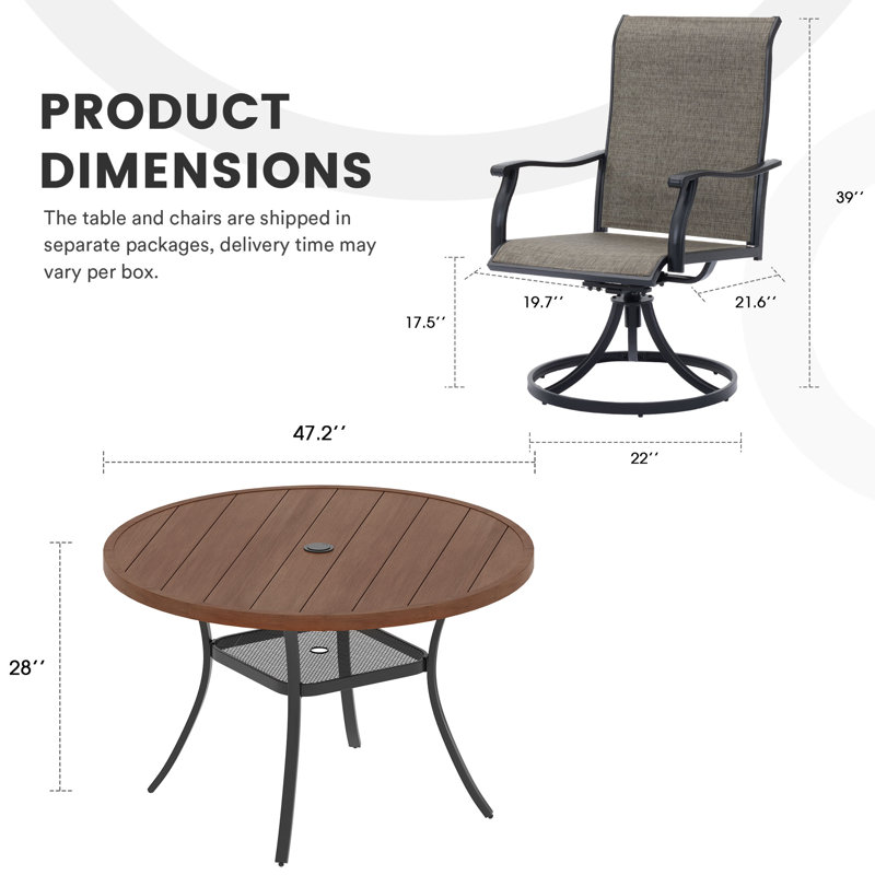 Deval 6 - Person Patio Dining Set with Round Table, Brush Wood Brown