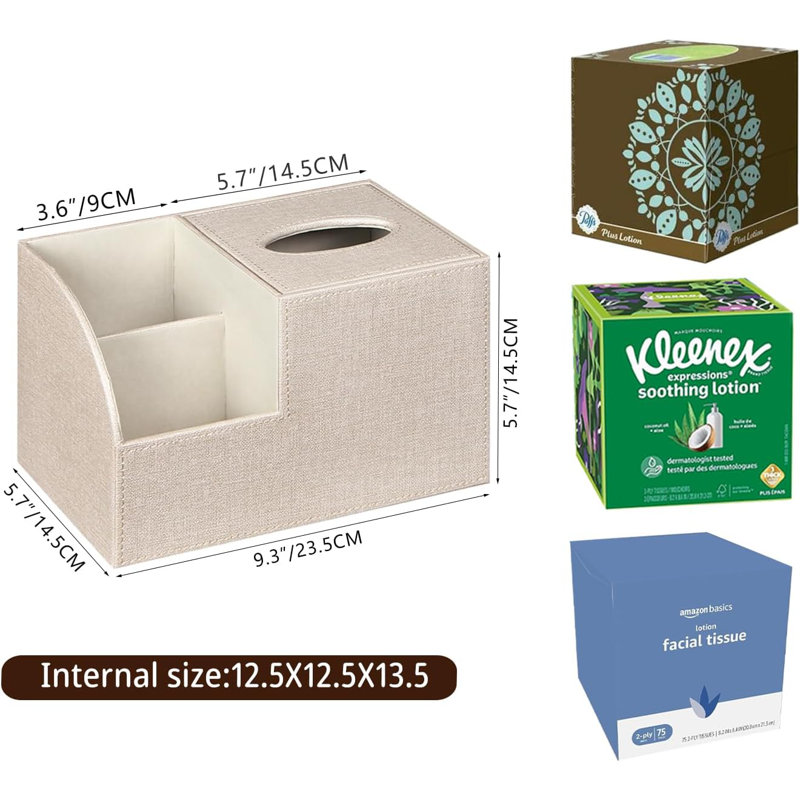 Housse pour boîte à mouchoirs carrée en similicuir - Porte-boîte à mouchoirs multifonctionnel, housse pour boîte à mouchoirs avec rangement, porte-papier et porte-télécommande