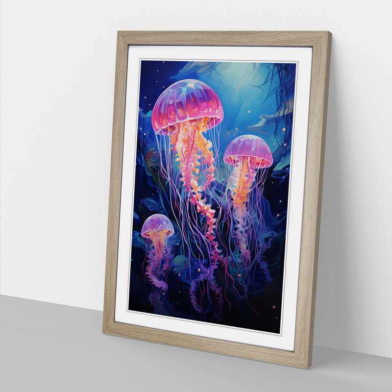JellyFish Action Painting - Framed Print, 64cm H x 46cm W x 2cm D, Oak Framed