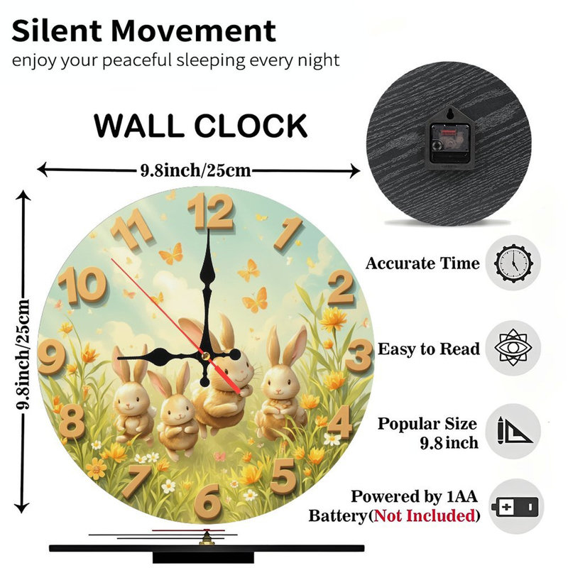 lapin, lapin, horloge, printemps, pré, fleurs