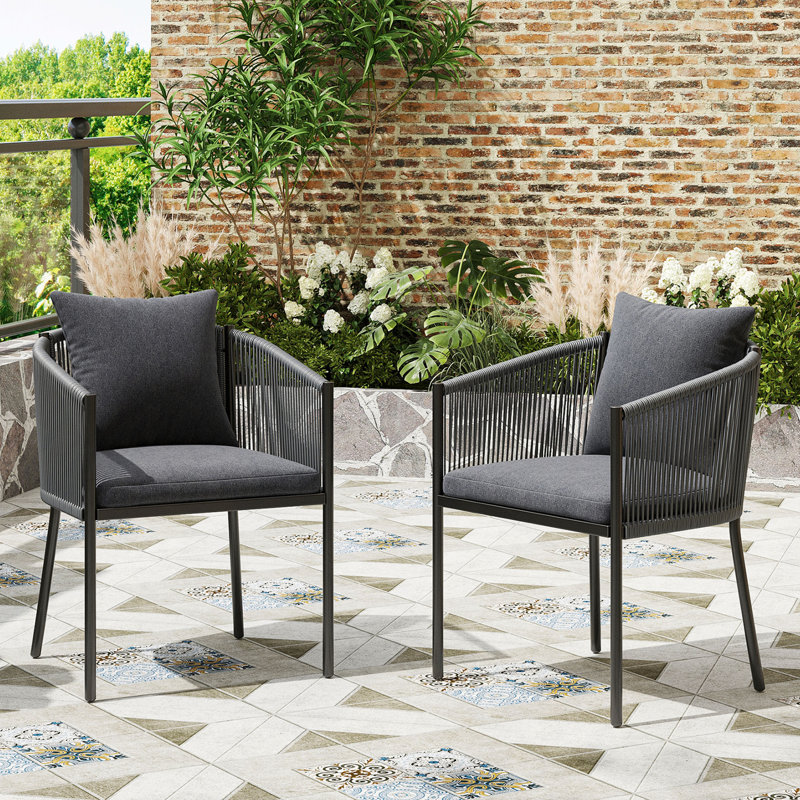 Ensemble de 2 chaises d'extérieur, chaises de patio, ensemble de chaises en osier de rotin avec coussins pour le jardin, la terrasse et la cour