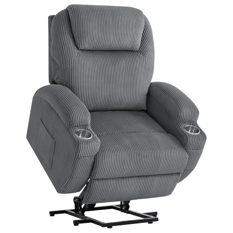 Corduroy Power Massage Recliner With Remote Angle Adjustment, Gray