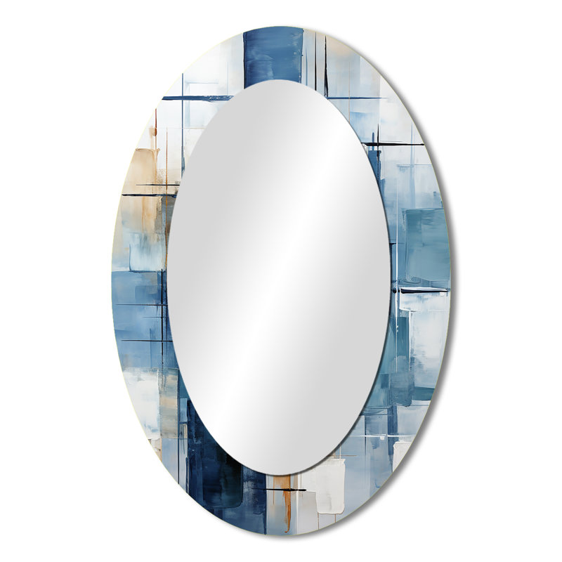 Cerulean Cubism Shapes - Miroir mural ovale moderne, 36 po x 24 po