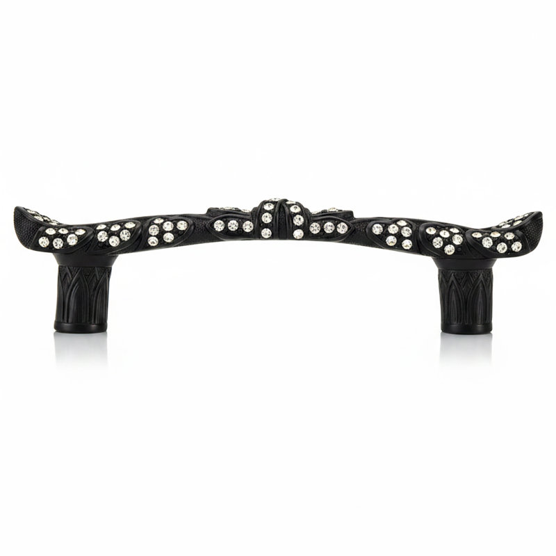 3-1/2” C TO C TRESCOTT PULL; LT. COLORADO TOPAZ CRYSTAL MUSEUM GOLD FINISH, Matte Black