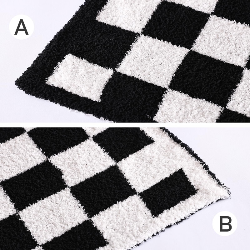 Ultra Soft Black and White Checkered Fleece Throw Blanket