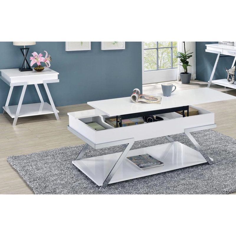 Table de bout blanche antique avec glissières de roulement et détails pour la construction en acier transitionnelle
