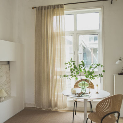 Rideau pour le salon de la chambre à coucher 84 pouces, filtrage de la lumière style campagne française campagne chic et rétro avec pampilles creuses style bohème, 1 panneau l 52 po x L 84 po naturel