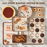 9-Piece Baking Pans Set Nonstick, Stackable Non Toxic Bakeware Sets With Diamond Texture, Oven Pan Set For Cooking, Includes Cookie Sheet With Rack, Cake Pan, Roasting Pan, Muffin Pan, Gold