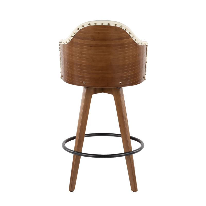 Ahoy Mid-Century Counter Stool In Walnut And Cream Faux Leather By Lumisource, Cream