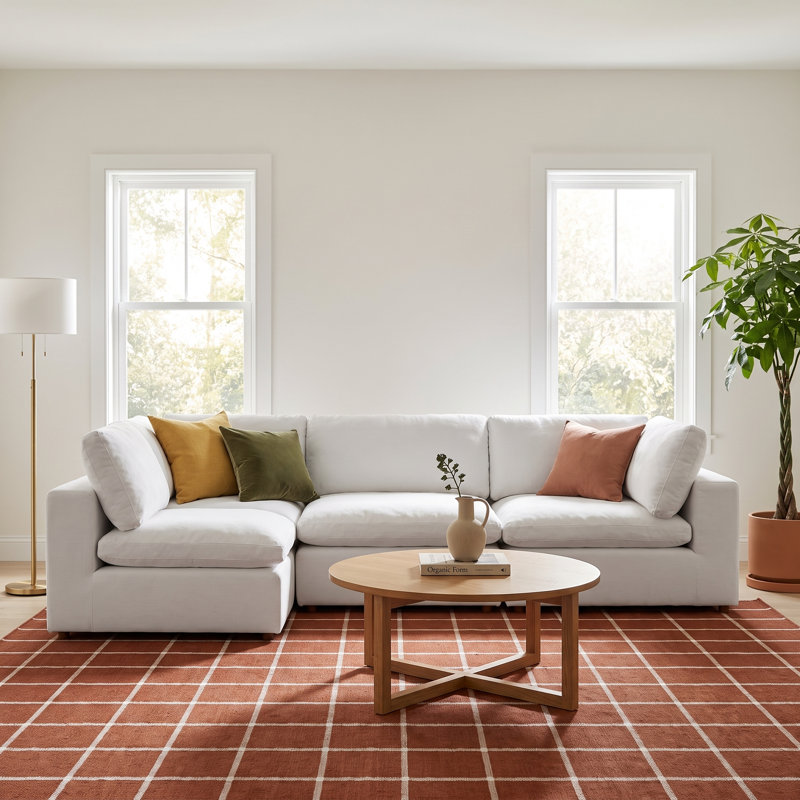 Jossa Upholstered Curved Sectional Right Hand Facing, White Linen Blend