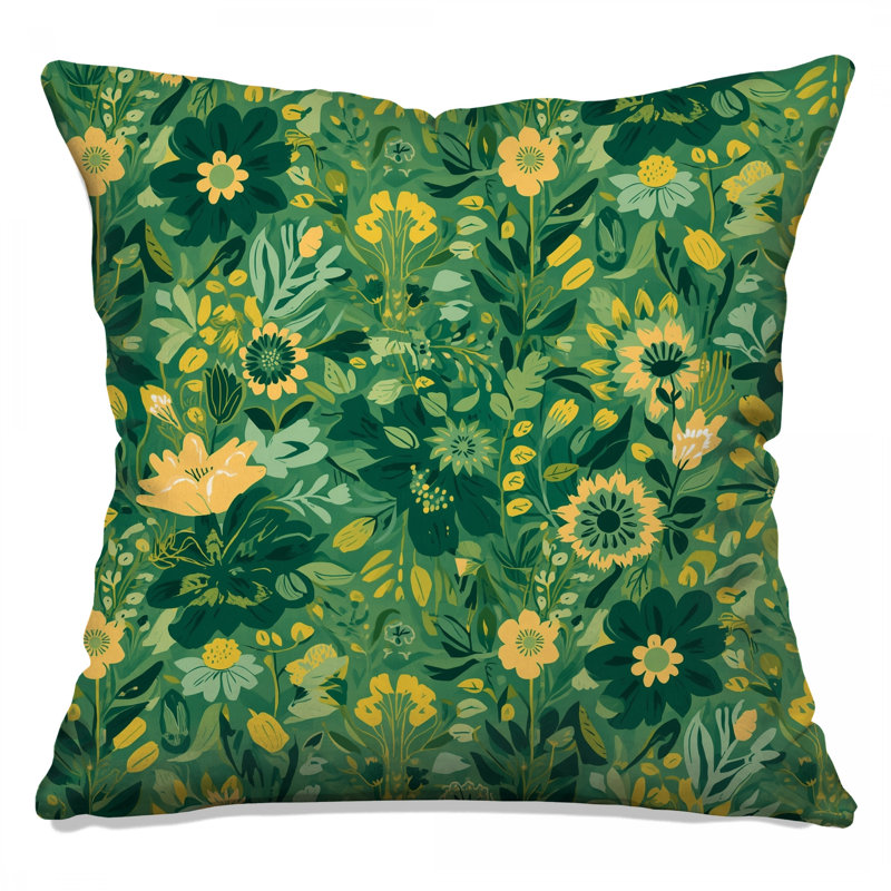 Coussins décoratifs vert et jaune à motif floral, 26 x 26 pouces