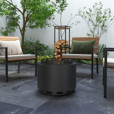 Smokeless Fire Pit, 48.5cm Portable Wood Burning Firepit Black