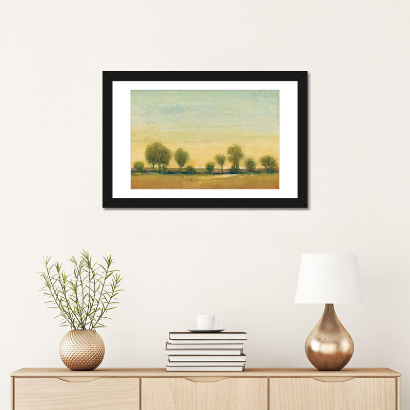 « matinée soleil i », reproduction sur toile, H 16 po x l 24 po x P 1 po, Papier beaux-arts encadré noir, Blanc