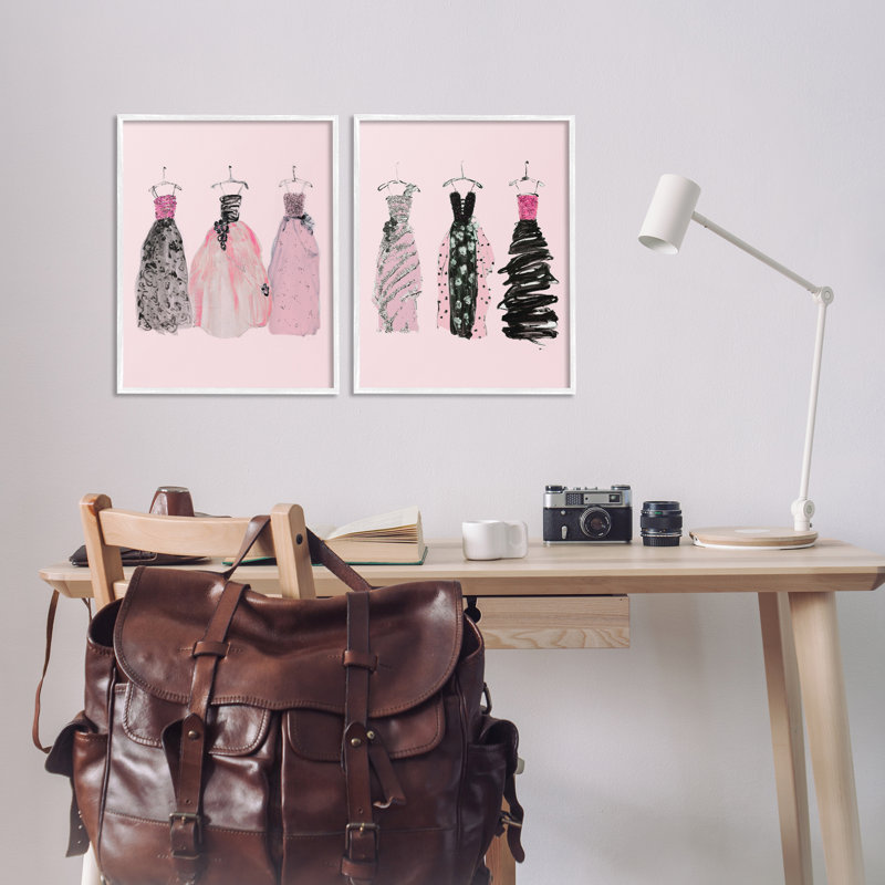 Ensemble de 2 estampes roses à la mode, giclée par Sally Swatland, H 20 po x l 32 po