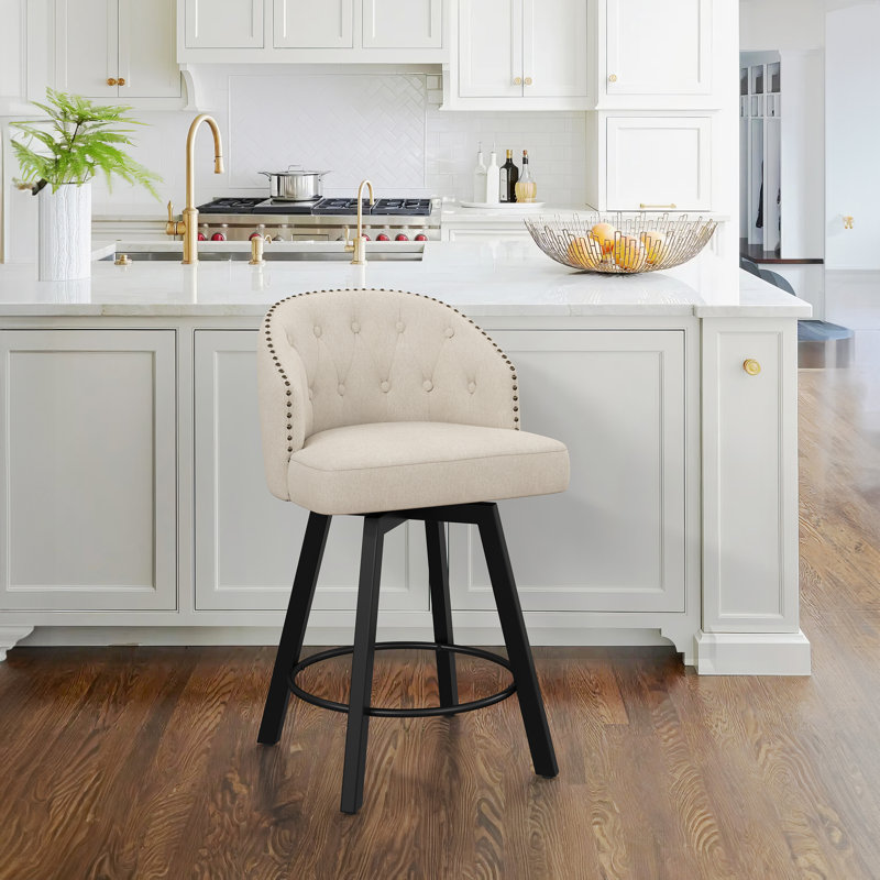 Elyan Swivel Upholstered Counter Stool with Metal Frame, Linen/Fabric