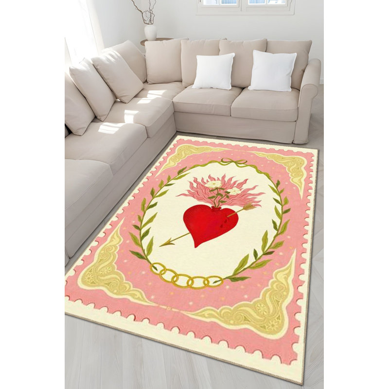 Tapis rose lavable à la machine, Sous-tapis rectangulaire 4 pi 7 po x 6 pi 7 po inc