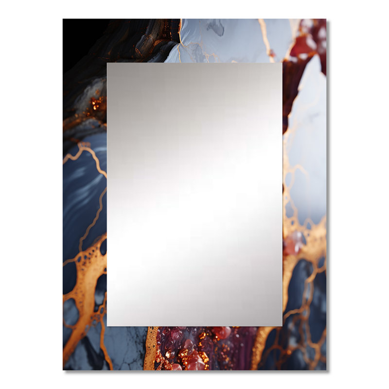 Pink and gold Marble river VI - Gold Wall Mirror Decor, 32 po x 24 po