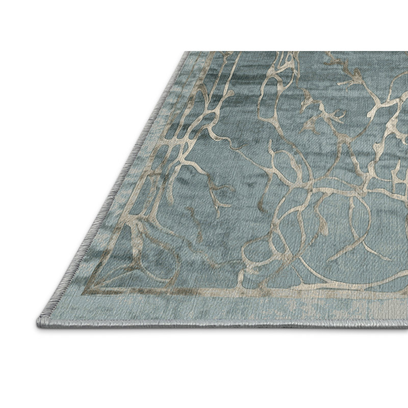 Machine Washable Blue Area Rug, Rectangle 3' x 5'