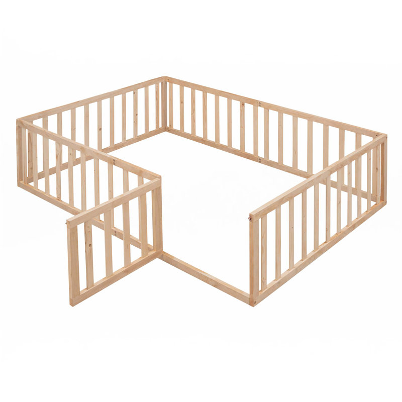 Wood Daybed Frame With Fence, Natural, Full/Double