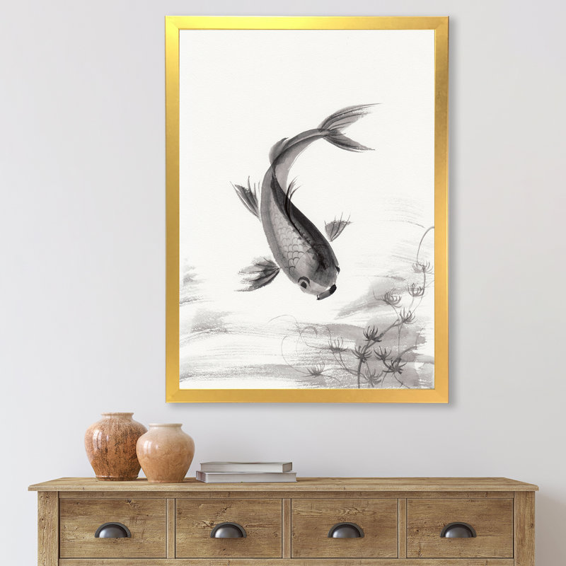 " Monochrome Vintage Fish I " Painting Print, Gold Framed Canvas, 40" H x 30" W x 1.5" D