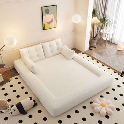 Human Dog Bed, Lazy Sofa Couch, 78.7" Multi-Functional Foldable Sofa Bed, 3-In-1 Teddy Fabric Foam-Filled Sleeper Sofa Bed For Living Room,Guest Bed,Playroom,Beige/White