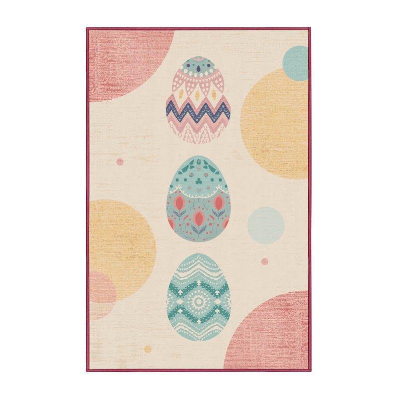 Soft Plush Faust Easter Modern & Contemporary Abstract Area Rug in Beige – Rose Binding, 2x5