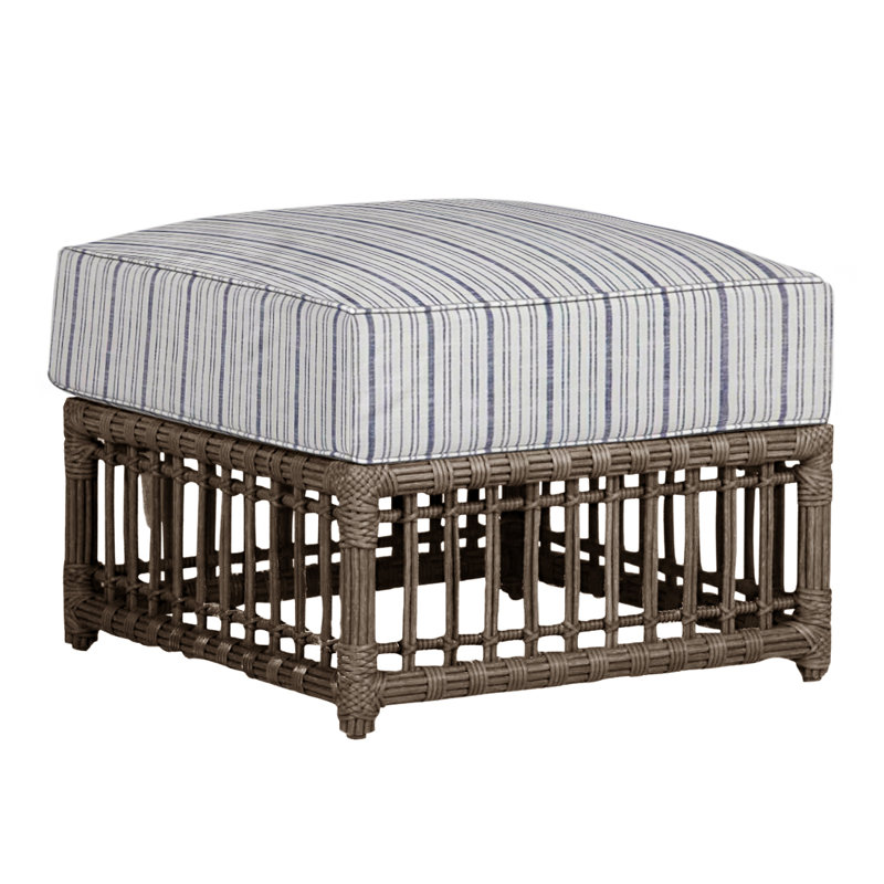 Newport Outdoor Ottoman with Cushion, Dove Sunbrella Linen, Welt, Newport #66 Burlap