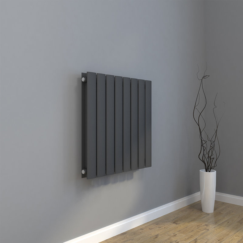 Reita Horizontal Designer Radiator, Grey, 63cm H x 61.6cm W x 6.5cm D