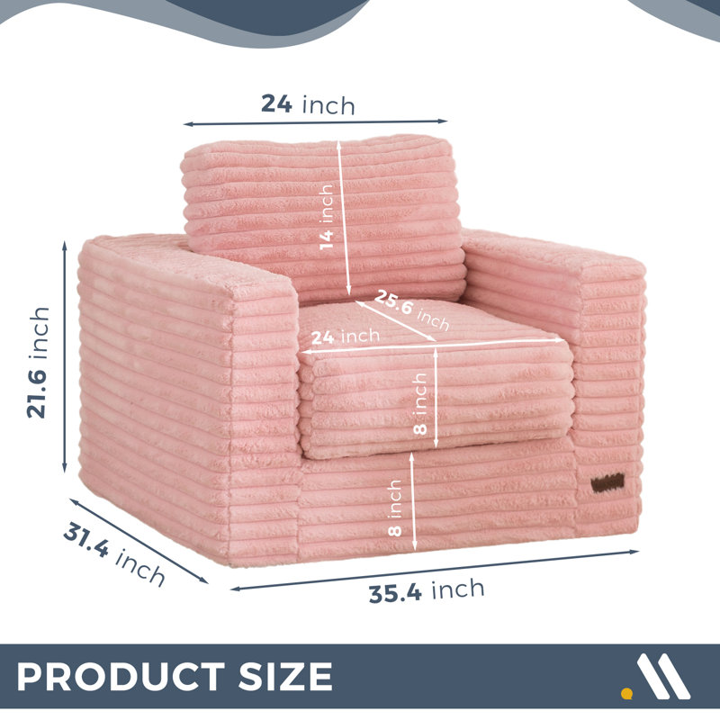 35" Compression Bean Bag Sofa Faux Fur Upholstered Chair With Pillows, Single, Pink