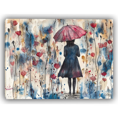 Scarlet Umbrella Amid Blossoms Canvas Print