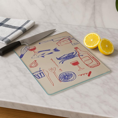 Durable Tempered Glass Cutting Board, 7.9 x 11.8 inches | 100% Antibacterial, Non-Slip Silicone Feet | Easy Clean Surface, Perfect for Food Prep & Kitchen Use, Not Dishwasher, Microwave, or Oven Safe