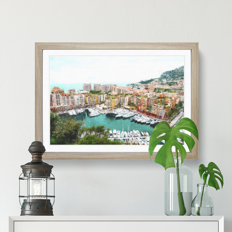 Yachts in Monte Carlo Monaco - Picture Frame Photograph Print, 40cm H x 60cm W x 2cm D, Oak Framed