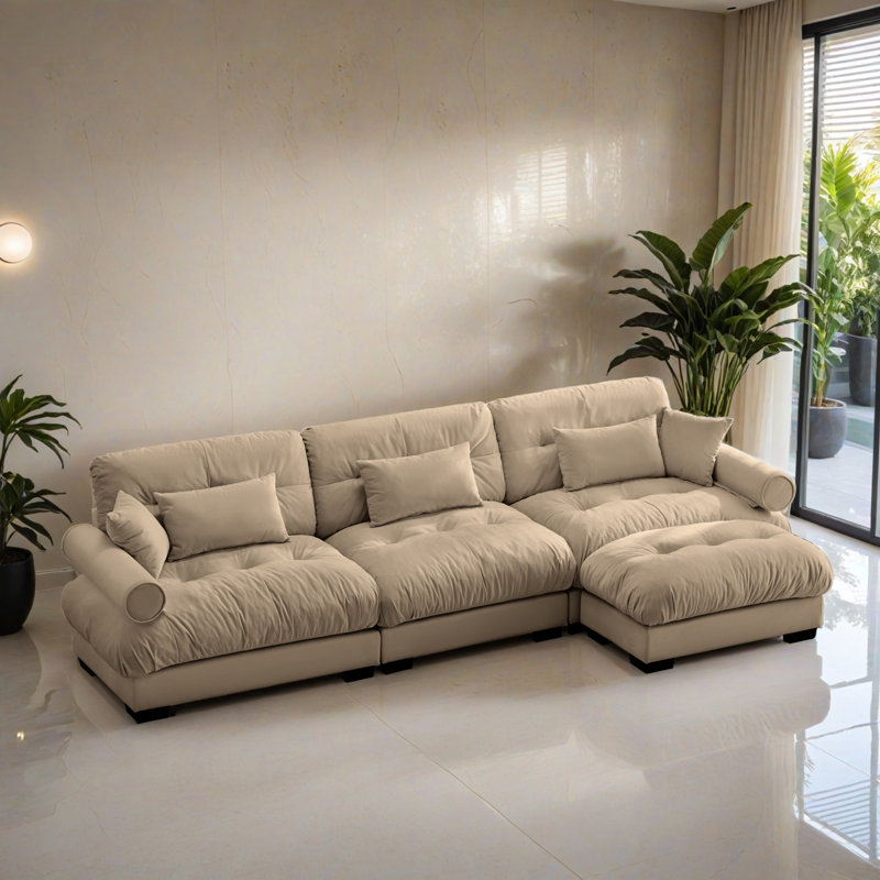 Canapé-lit modulaire 4 pièces pour salon, Velours brun clair