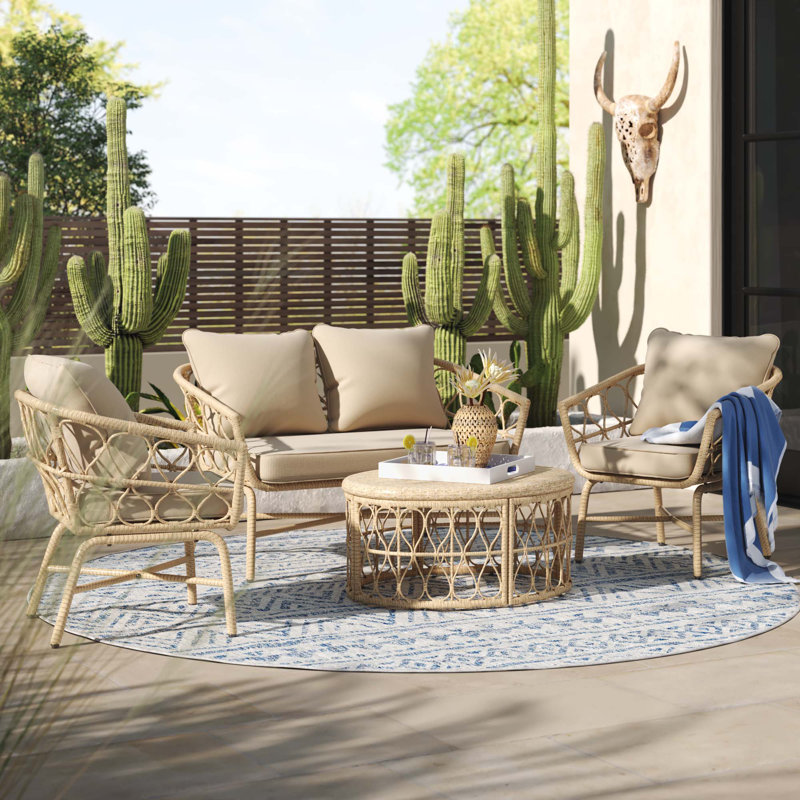 Raynette Wicker 4 - Person Patio Conversation Set with Cushions