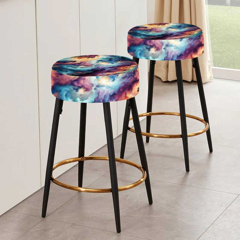 Plaid Galaxy Multicolor Expedition - Ensemble de 2 tabourets de bar damassés
