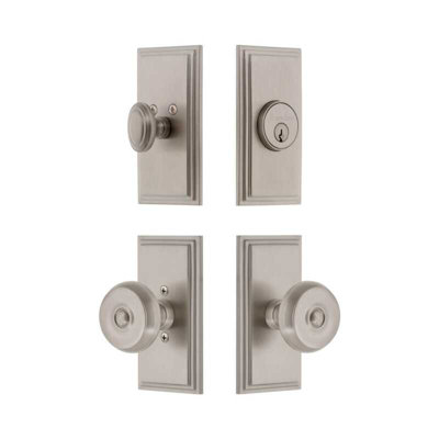Ensemble de petites plaques d'entrée Grandeur Carre avec bouton en nickel satiné