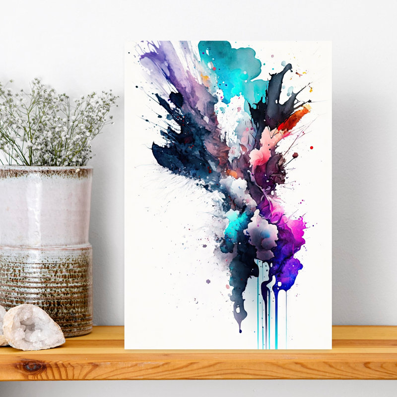 Vibrant Abstract Splash Abstract Colorful Contemporary Violet Nature Wall Art Print, 45.72cm H x 30.48cm W