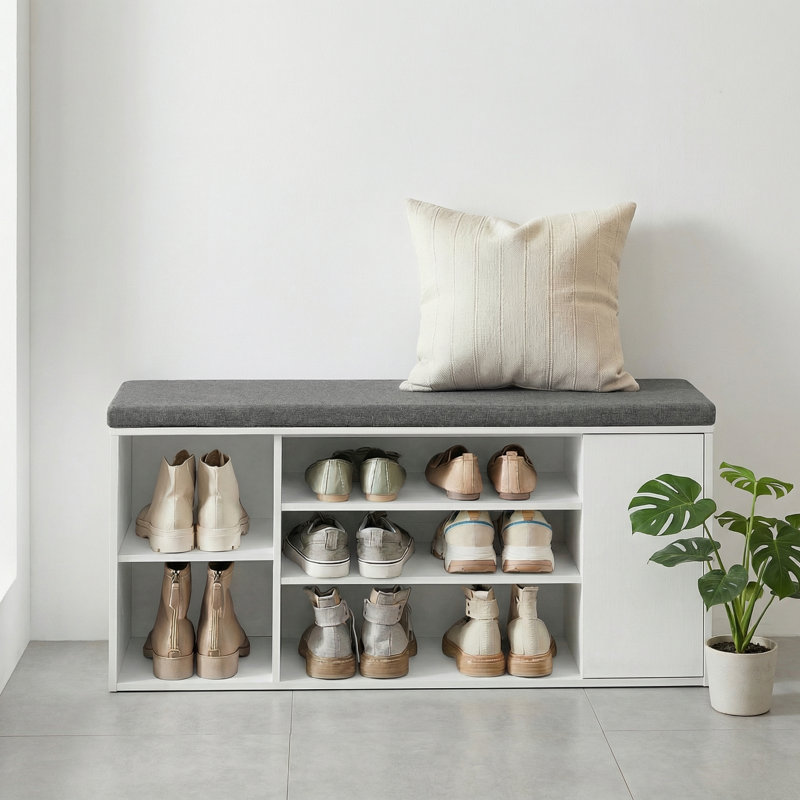 Banc de rangement pour 10 paires de chaussures, assemblage sans outils Superfast, Blanc