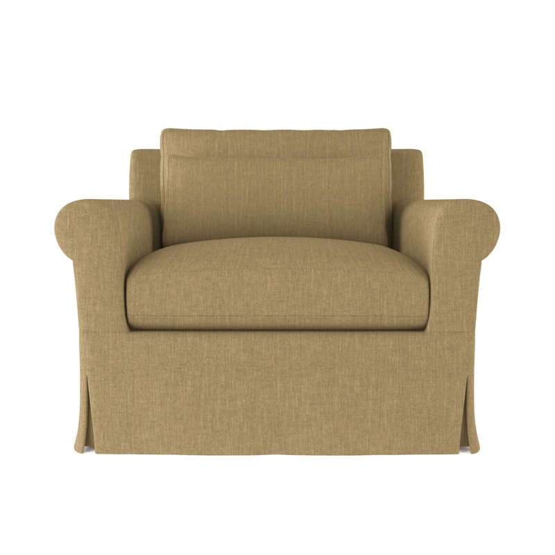 Transitional Chair, 34" H x 40" W x 38" D, Box Weave Linen Marzipan, Weathered