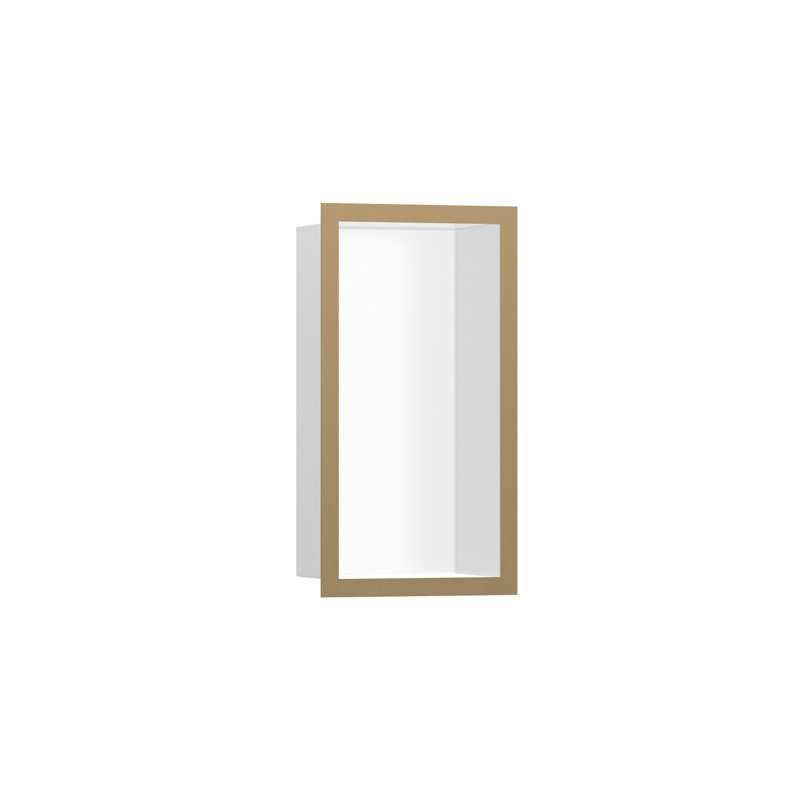 XtraStoris Individual Wall Niche Matte White with Design Frame 12"x 6"x 4", Brushed Bronze