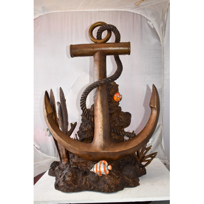 Anchor On Ocean Floor Among Fish Bronze Statue Size: 32" x 27" x 41"H
