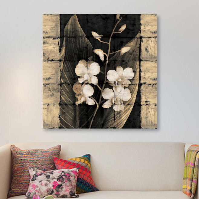 «Orchids in Bloom I», impression sur toile, H 18 po x l 18 po x P 1,5 po, Toile avec cadre noir, Pas de tapis