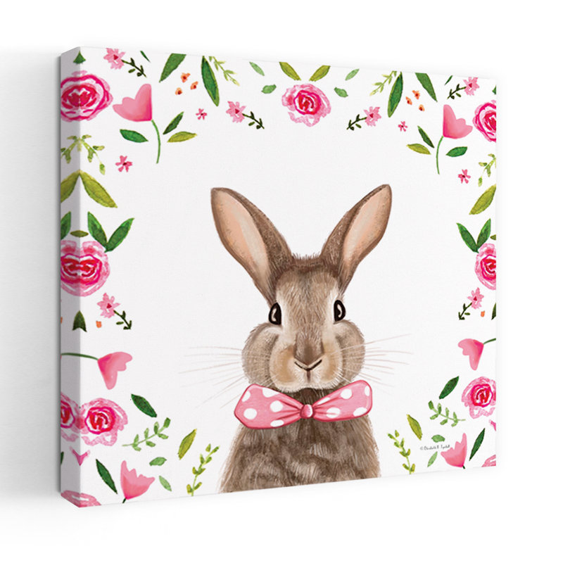 Art floral de lapin rose rose, H 18 po x l 18 po
