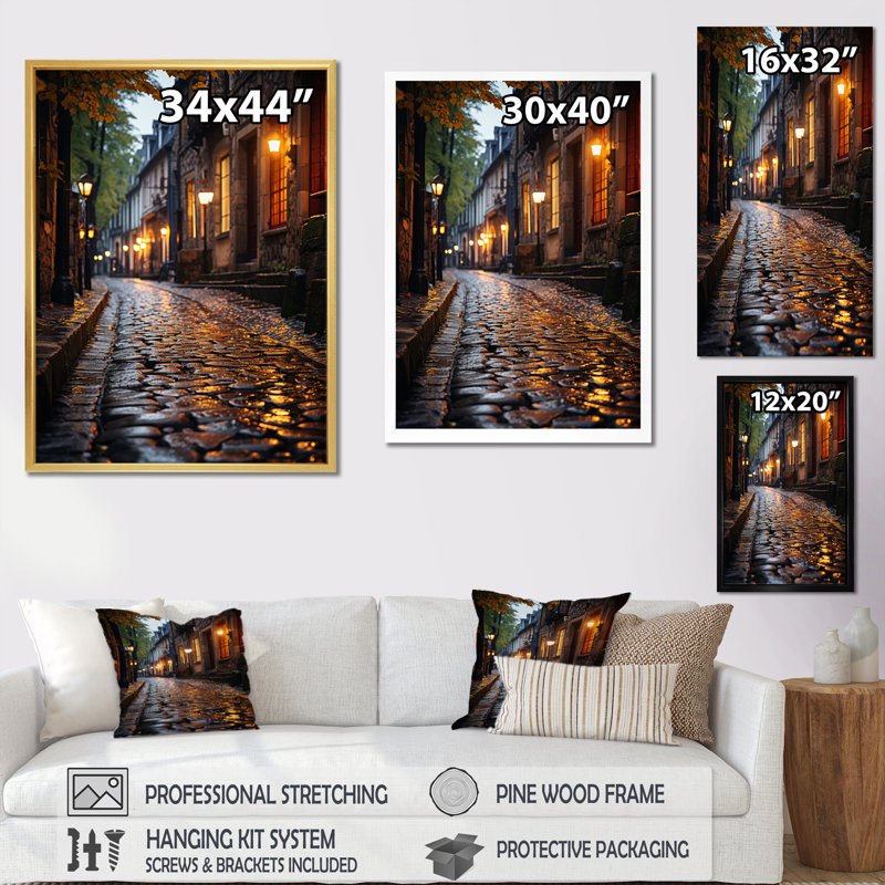 Krishil France, charmants pavés, impression sur toile, H 44 po x l 34 po x P 1,5 po, Cadre flottant doré