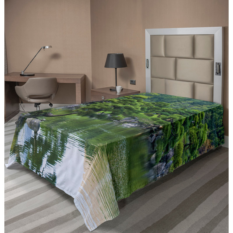 Ambesonne, drap plat, paysage de rivière, arbres, vert, Drap plat simple TG
