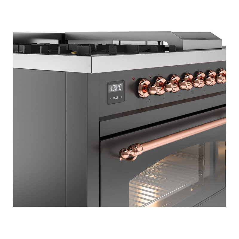 ILVE Nostalgie II 48 Dual Fuel Range, Graphite Matte/Copper, Natural Gas