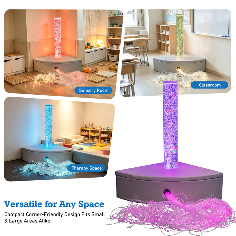 Tube à bulles sensoriel 4 pi avec fibre optique et base de canapé rembourrée - Lampe à bulles multisensorielle à DEL pour apaiser, stimuler visuellement, explorer tactile - pour salle sensorielle, espace de thérapie, maison