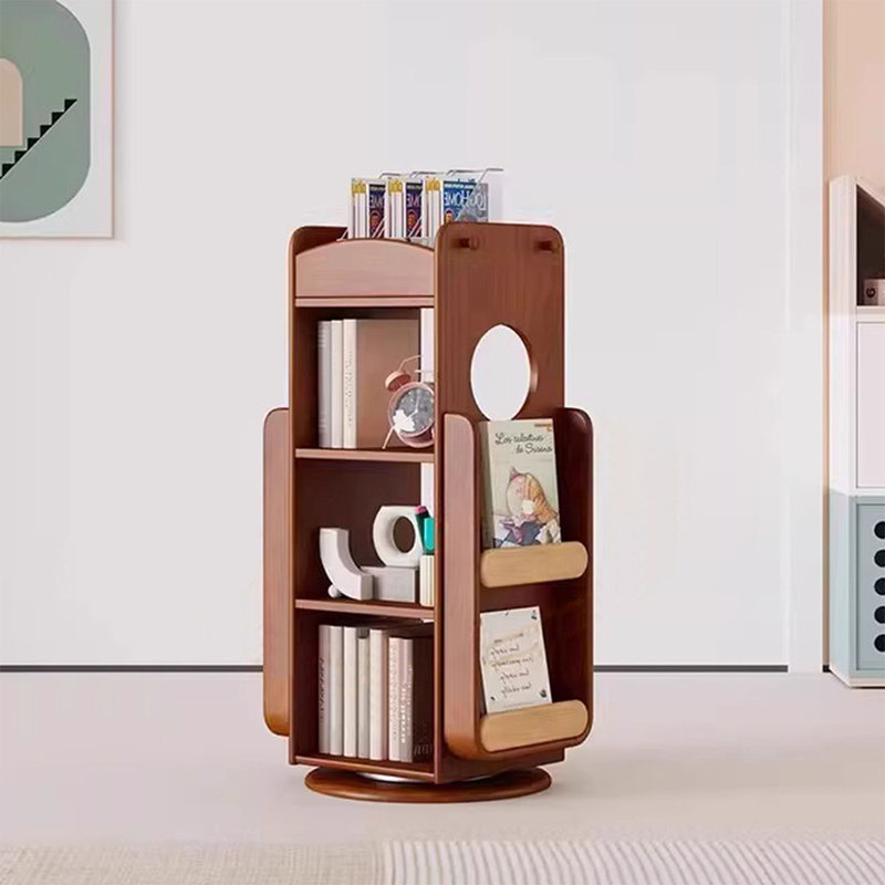 Bibliothèque rotative en bois massif noyer