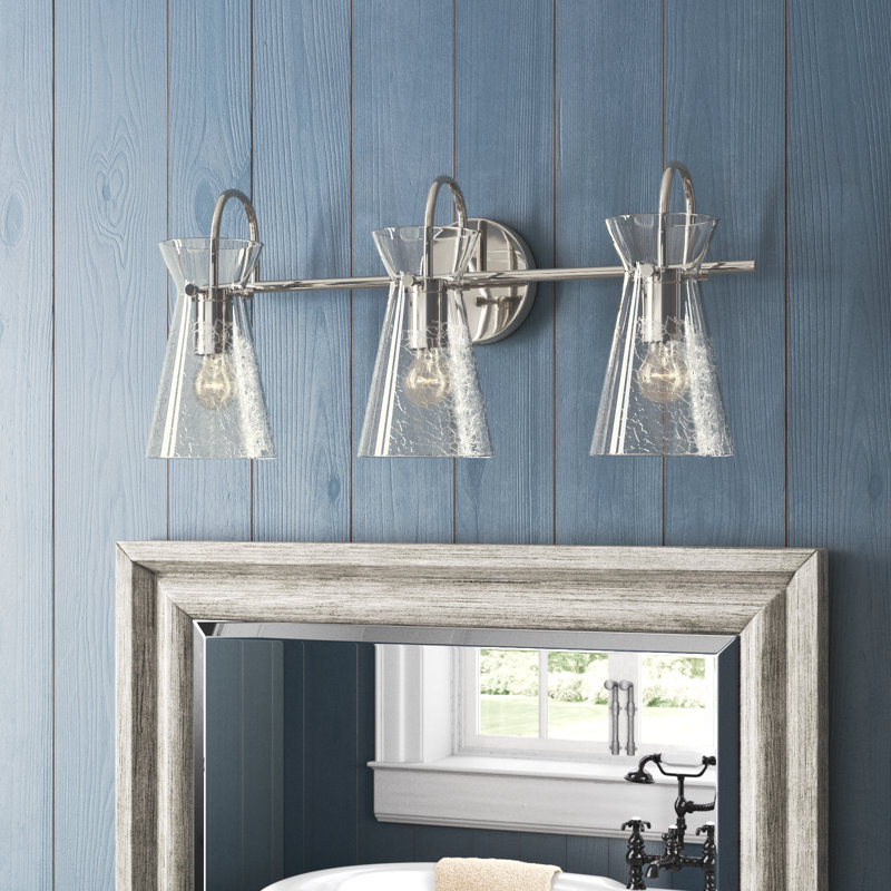 Thames 3 Light Crackled Dimmable Vanity Light, Polished Nickel